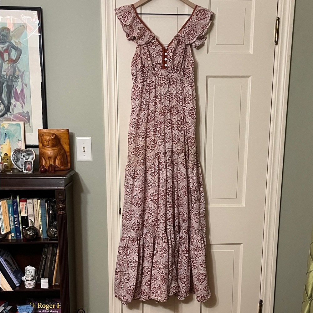 Roberta Roller Rabbit Dusty Rose Floral Ruffle Maxi Dress Sz M